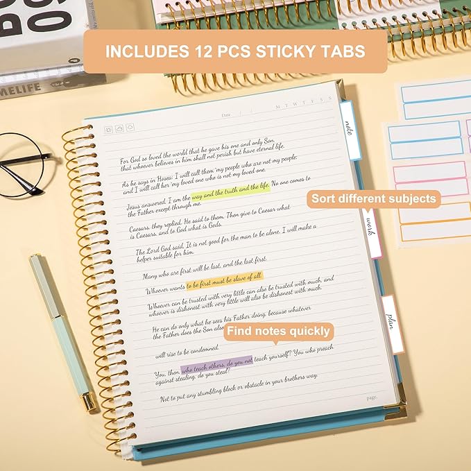 FLYING EAGLE Blue Spiral Notebook College Ruled 8.5 X 11 with Tab Stickers Large Hardcover Notebooks for School Supplies A4 Note Book Journal Notebooks for Work Note Taking Office, 200 Pages