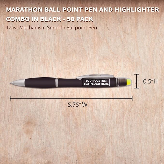 DISCOUNT PROMOS 50 Marathon Gel Highlighter Pens Pack - Customizable Text, Logo - Twist Mechanism, Ballpoint - Black