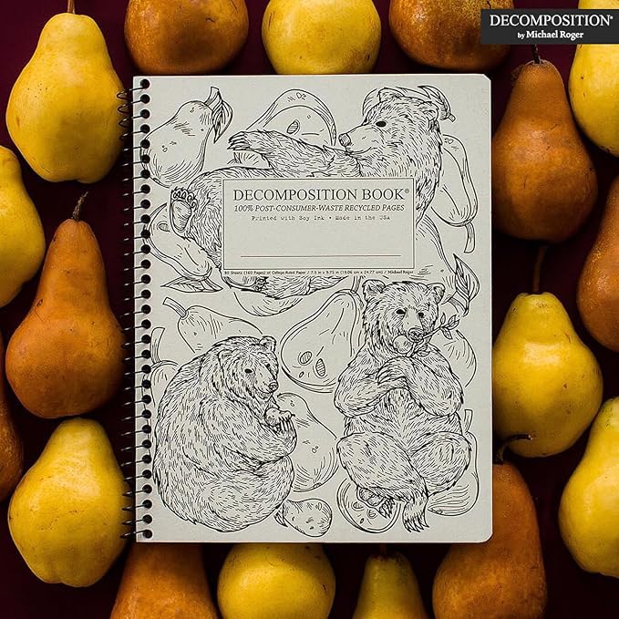 Decomposition Pear Bears College Ruled Spiral Notebooks – 9.75 x 7.5 Journal with 160 Lined Pages – Notebooks for School Supplies, Home & Office – 100% Recycled Paper – Made in USA