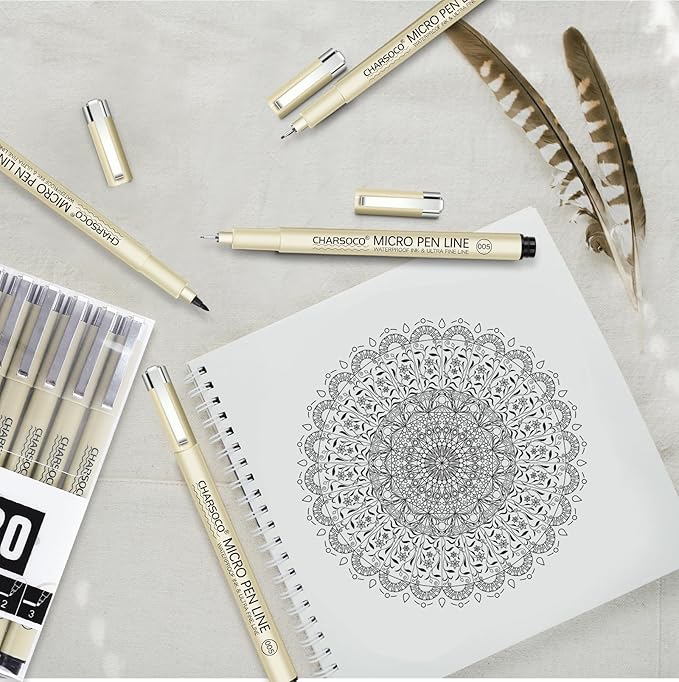 Black Micro Pens, 20 Sizes in 0.15mm - 5mm, Waterproof Archival Ink, Fine Point Pen for Artist Illustration, Sketching, Anime, Manga and Technical Drawing