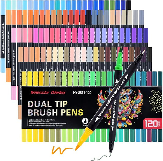 120 Colored Art Brush Markers Pens for Adult, Fine Point Art Marker, Double Tip Colored Pen, Coloring Book Markers for Adult, Hand Lettering, Drawing