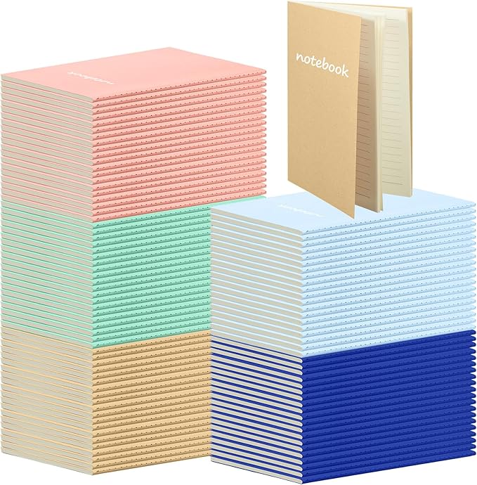 100 Pcs Kraft Notebook Journals 5.5 Inch x 8.3 Inch A5 Softcover Notebooks Bulk for Writing Sketch Office Notepad with 60 Pages 30 Sheets (Multicolor,Lined)(Bright Color,Notebook, Lined)
