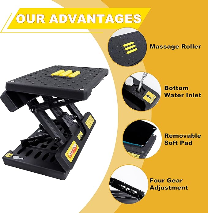 Footrest for Under Desk, Height Adjustable Footrest with Massage Roller and Thick Cushion, Foldable Ergonomic Foot Rest for Car, Office, Home, Train