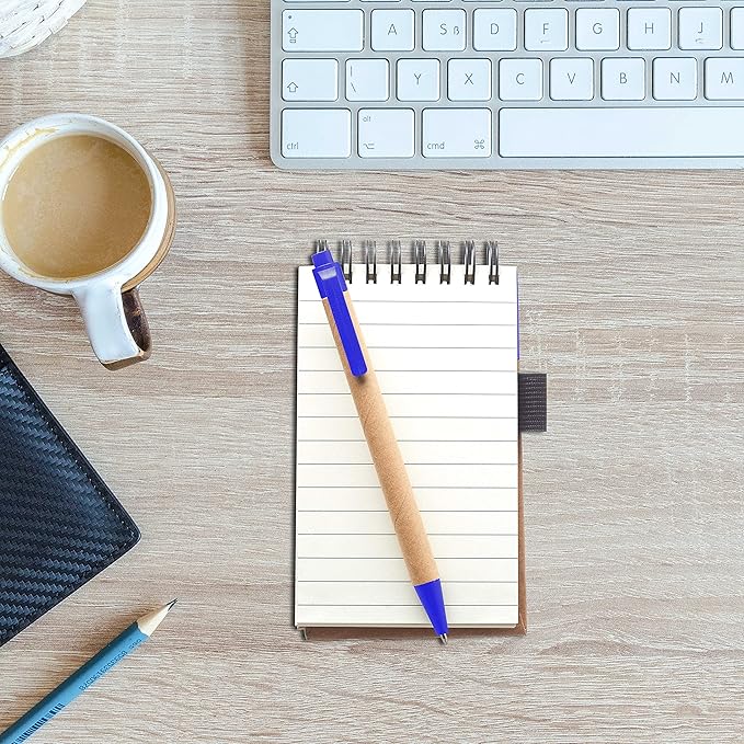 DISCOUNT PROMOS 10 Recyclable Spiral Small Notebooks Pack - 60 Lined Pages - Blue