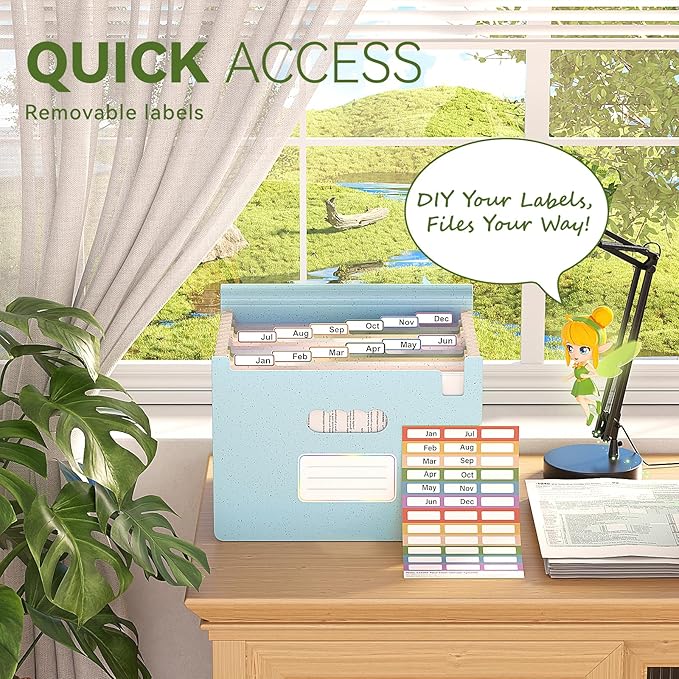 Accordion File Organizer, 13 Pockets Wheat Straw Expanding File Folder, Portable Monthly Paper Bill Tax Receipt Organizer, Letter A4 Size Document Holder with Colorful Tab - Sky Blue