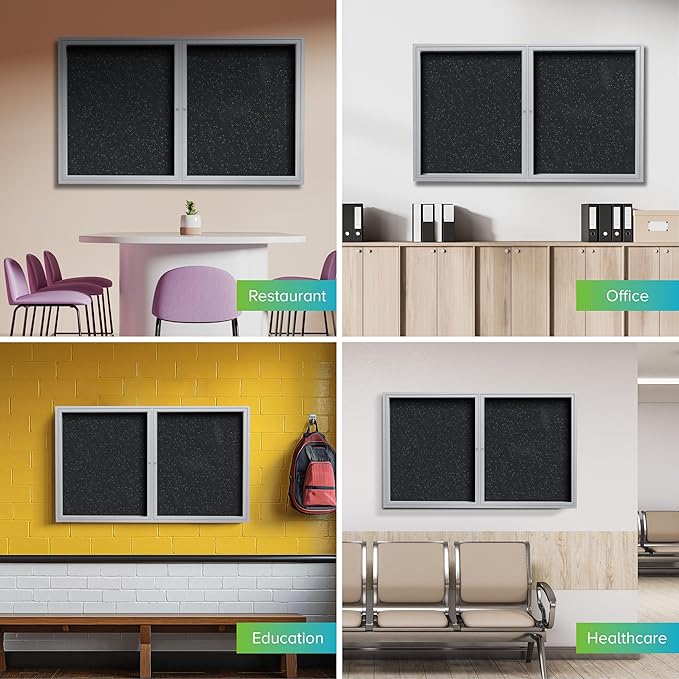 Ghent 36" x 48" 2-Door indoor Enclosed Recycled Rubber Bulletin Board, Shatter Resistant, with Lock, Satin Aluminum Frame, Confetti (PA234TR-CF) ,Made in the USA