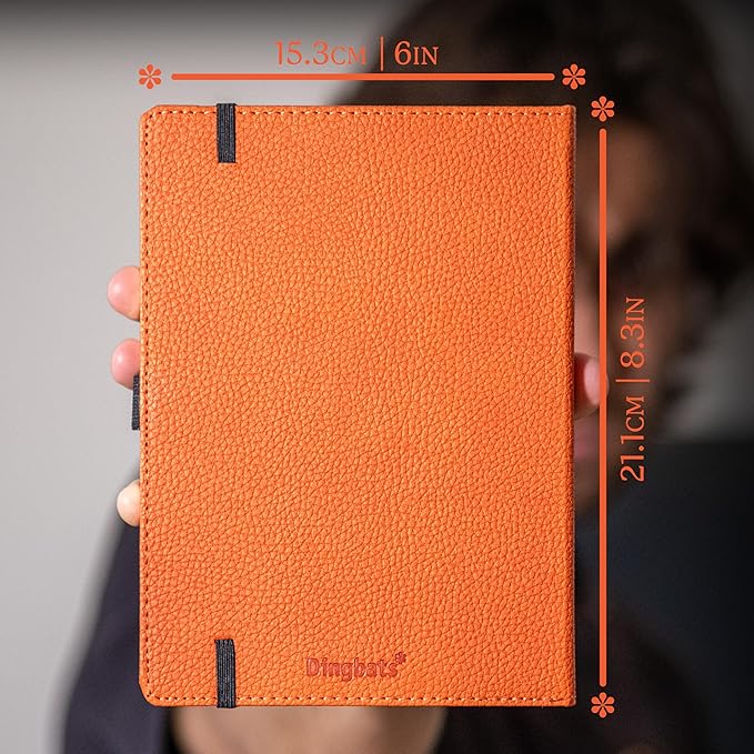 Dingbats* Wildlife Grid Writing Journal Notebook A5 - Vegan Leather Hardcover - Ideal for Work, Travel - Pocket, Elastic Closure, & Bookmark