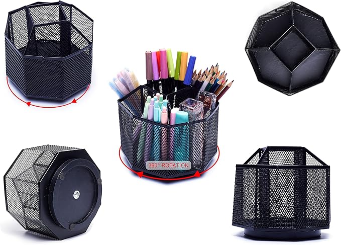 Exerz Desk Organiser/Mesh Desk Tidy Candy/Pen Holder/Multifunctional Organiser 360 Rotating
