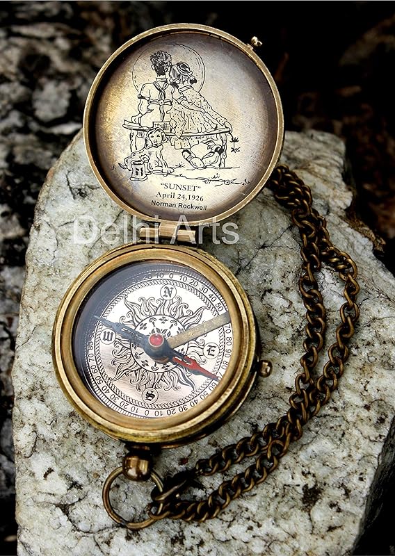 grow old along with me engraved compass with norman rockwell "sunset" engraving, valentine gift, anniversary gift, birthday, long distance, love, Sorry, Keepsakes, old memories, Love momentos