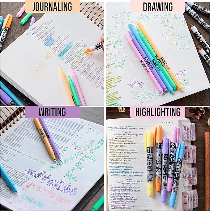 BLIEVE Aesthetic Highlighters and Gel Pens And Soft Tip, No Bleed Dry Fast Easy to Hold, for Bible Journaling Planner Notes School Office Supplies (Pastel, 10 Pack)