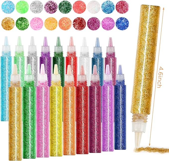72 Pcs Glitter Glue Pens Bulk 18 Colors Crafts Pens Stick Glitter Glue for Crafts School Gifts Supplies for DIY Arts, Projects Scrapbooking, Cards(10 ml)