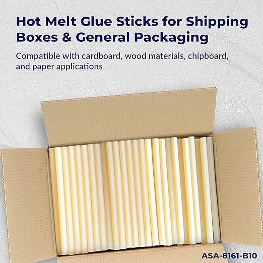 ASA Hot Glue Sticks for Glue Gun - 5/8" x 10" | High-Strength Hot Gun Sticks Adhesive for Corrugated Materials | Industrial Grade for Packaging & Woodworking | Pack of 266