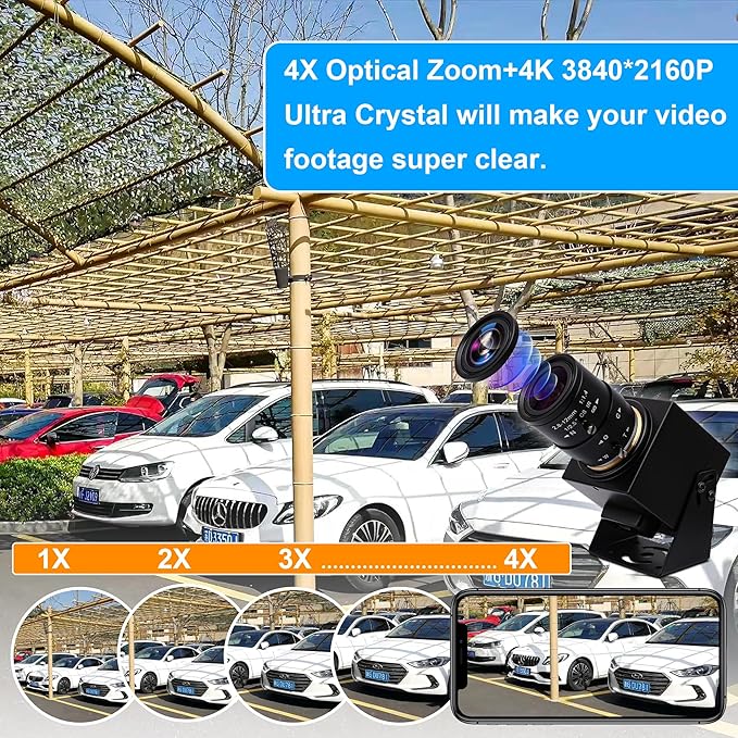 ELP 4K HDMI USB Camera - 2.8-12mm 4X Zoom Webcam With Manual Adjustment for Computer, TV, Projector, Monitor