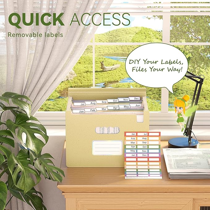 Accordion File Organizer, 13 Pockets Wheat Straw Expanding File Folder, Portable Monthly Paper Bill Tax Receipt Organizer, Letter A4 Size Document Holder with Colorful Tab - Wheat Yellow