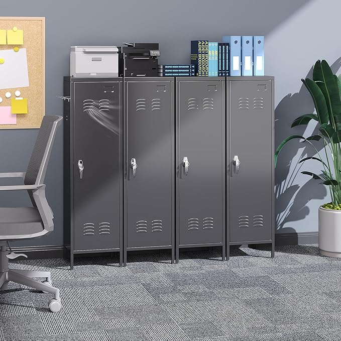 Aobabo Metal Storage Locker with Handle Lock, 54" H Steel Locker with Metal Hooks and Adjustable Shelf for School, Home, Office, Playroom, Assembly Required, Black