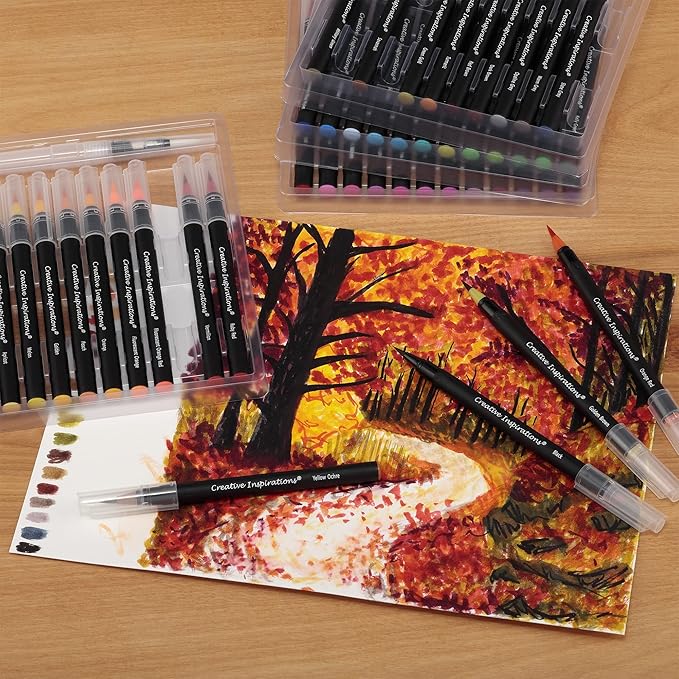 Creative Inspirations Watercolor Brush Pen Set - Water-Soluble Pens for Painting and Coloring - Set of 48 Assorted Colors