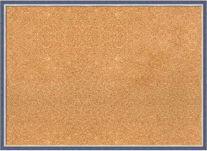 Amanti Art Natural Cork Board for Wall, 21x29 Vision Board with Blue Wood Frame, Medium Corkboard Office Decor for Home Organization, Modern Contemporary Corkboard Pinboard to display items for home