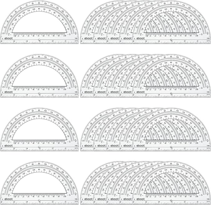 EBOOT 24 Pack Plastic Protractors Math Protractor 180 Degrees 6 Inch (Clear)