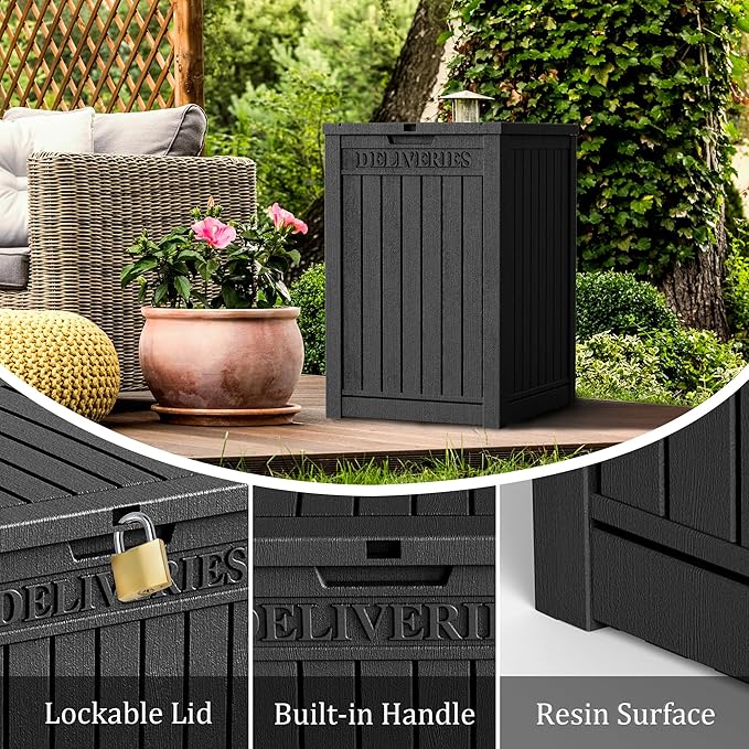 55 Gallon Outdoor Storage Box Waterproof Lockable Resin Deck Box Large, Patio Storage Bin for Pool Accessories Cushion Furniture, Garden Tools, UV-Resistant Outside Delivery Black
