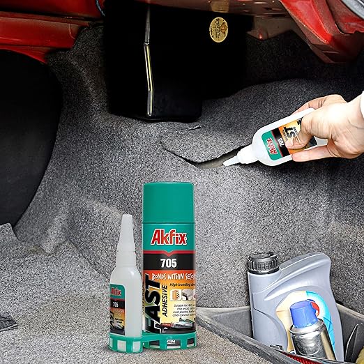 Akfix 705 Super CA Glue (2 X 0.7oz) with Spray Activator (2 X 3.38 floz) and 0.7 oz Thin CA. Wood, Metal, Plastic, Leather, Crafts. Clear CA Glues