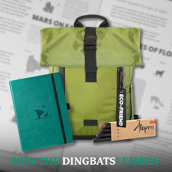 Dingbats* Earth Dotted Writing Journal Notebook A5 - Vegan Leather Hardcover - Ideal for Work, Travel - Pocket, Elastic Closure & Bookmark