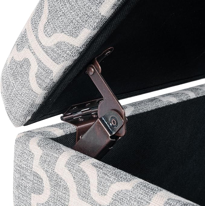 Home Decor | Upholstered MediumRectangular Storage Ottoman | Hinged Lid Ottoman with Storage for Living Room & Bedroom,Gray Geometric