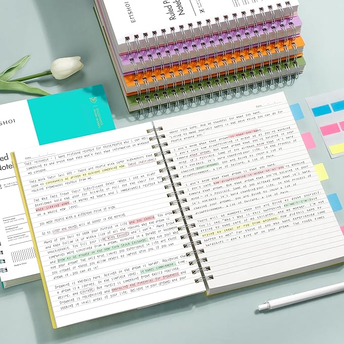 EMSHOI B5 Spiral Notebook College Ruled Lined Journal, Large 7.48" X 10.15", 300 Pages/150 Sheets, 100gsm Thick Paper, Waterproof Hardcover, for Office School Women Men Work Writing Notes-Purple