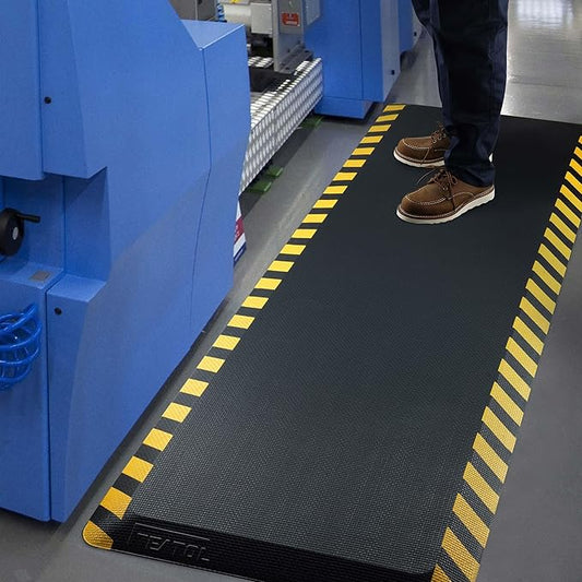 FEATOL Anti Fatigue Mats Industrial 2 Packs, Ergonomic Standing Floor Mat for Work for Stand, Black with Yellow Border Safety 20" x 59"-Support for Leg & Back Pain