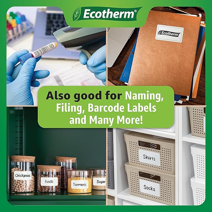 1" x .5" Thermal Labels | 4 Rolls | 9800 Labels | fits Zebra, Godex, Arkscan, iDPRT, Offnova Thermal Label Printers and More | Blank White Adhesive Stickers by Ecotherm