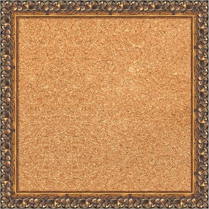 Amanti Art Natural Cork Board for Wall, 14x14 Vision Board with Bronze Frame, X-Small Corkboard Office Decor for Home Organization, Traditional Corkboard Pinboard to Display Items for Home
