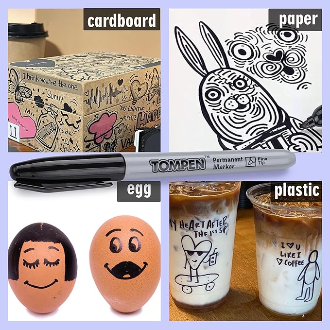 Black Permanent Markers,Fine Tip,160 Pack Bulk,Waterproof Permanent Marker Pens with Quick Drying on Wood,Plastic,Paper,Metal,Mirror for Office School Classroom Home