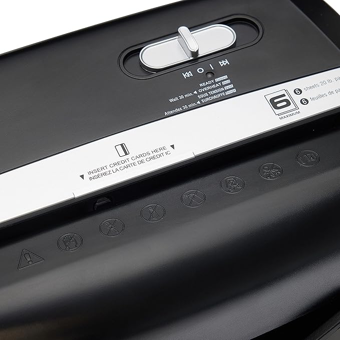 Amazon Basics 6 Sheet Cross Cut Paper and Credit Card Home Office Shredder with 3.8 Gallon Bin, Black