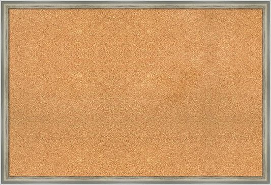 Amanti Art Natural Cork Board for Wall, 26x38 Vision Board with Silver Wood Frame, Large Corkboard Office Decor for Home Organization, Casual Corkboard Pinboard to display items for home organization