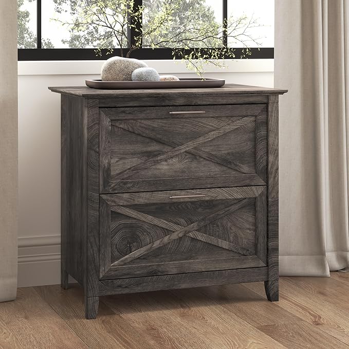 Bush Furniture Key West 2 Drawer Lateral File Cabinet in Dark Gray Hickory | Document Storage for Home Office | Accent Chest with Drawers