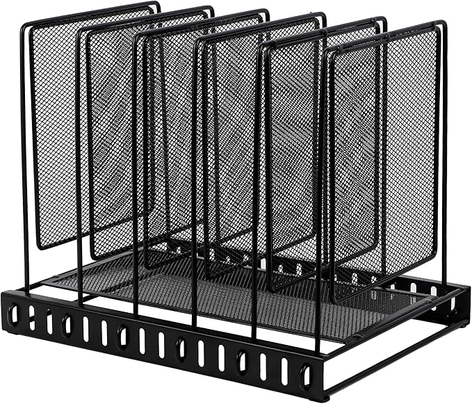 EASEPRES 5 Section Vertical Metal Mesh Desk File Organizer, Spacing Adjustable Upright Desktop Paper Mail Document Magazine Sorter Folder Holder for Workspace Office School Home, Black
