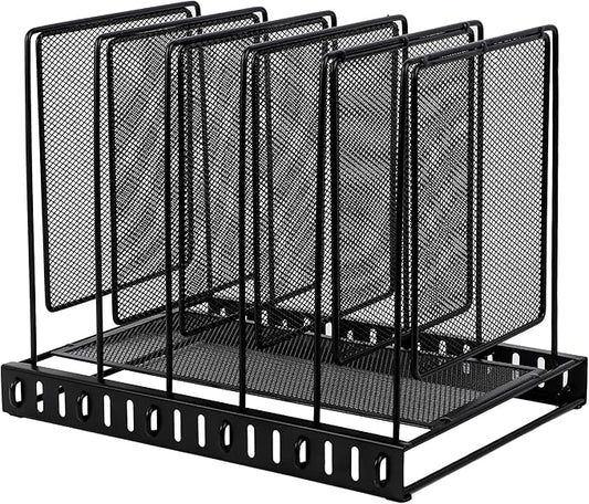 EASEPRES 5 Section Vertical Metal Mesh Desk File Organizer, Spacing Adjustable Upright Desktop Paper Mail Document Magazine Sorter Folder Holder for Workspace Office School Home, Black