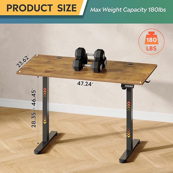 DEVAISE 48 Inch Electric Standing Desk, 3 Adjustable Height Stand up Desk for Home Office, Ergonomic Sit to Stand Desk with LED Touchscreen and Hook, 3 Memory Preset Computer Desk (Rustic Brown)