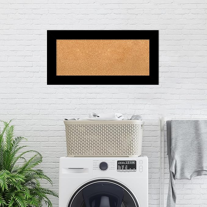 Amanti Art Natural Cork Board for Wall, 17x35 Vision Board with Black Wood Frame, Medium Corkboard Office Decor for Home Organization, Casual Corkboard Pinboard to Display Items for Home Organization