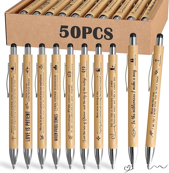 Christian Inspirational Pens With Bible Verse Stylus Ballpoint Pens Black Ink Bulk Motivational Christian Gifts for Women Men Bible Study Supplies for The Office Gifts 50 Count