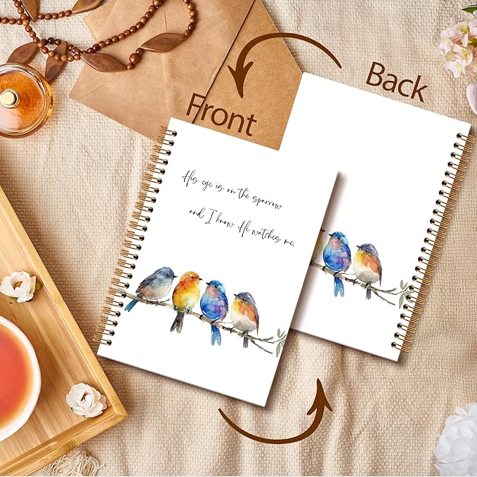 Christian Bird Sparrow Notebook Journal, Rustic Spring Bird Spiral Notebook, Sparrow Watching Notebooks Gifts for Birds Lovers Women Men, Birds Themed School Office Supplies, 6x8.2In