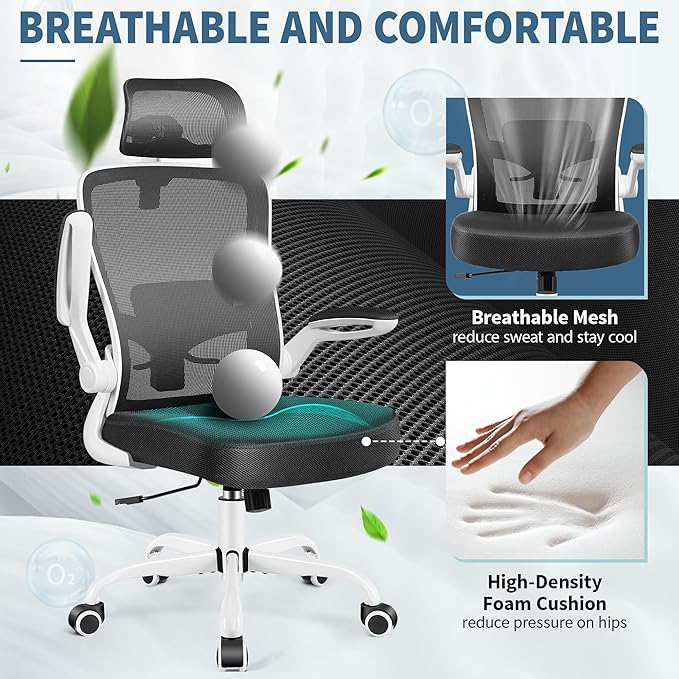 FelixKing Ergonomic Office Chair, Headrest Desk Chair with Adjustable Lumbar Support, Home Office Swivel Task Chair with High Back and Armrest, Adjustable Height Gaming Chair (White)