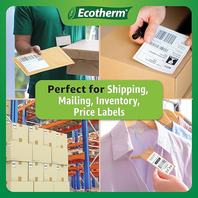 2.25" x 4" Thermal Labels | 6 Rolls | 4200 Labels | fits Zebra, Munbyn, Rollo, Godex, Arkscan, iDPRT, Offnova Thermal Label Printers and More | Blank White Adhesive Stickers by Ecotherm