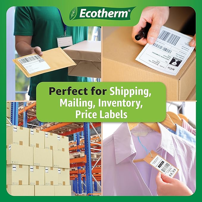 2.25" x 2.25" Thermal Labels | 4 Rolls | 2800 Labels | fits Zebra, Munbyn, Rollo, Godex, Arkscan, iDPRT, Offnova Thermal Label Printers and More | Blank White Adhesive Stickers by Ecotherm