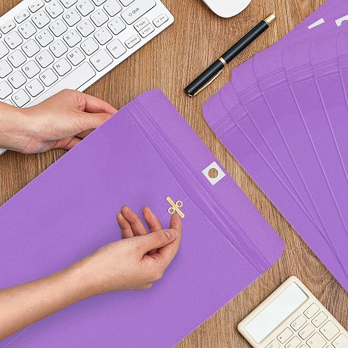 Geyee 100 Pcs Clasp Manilla Envelopes 10 x 13 Inch Gummed Colored Envelopes for Storing or Mailing for Home Office Business Supplies(Purple)