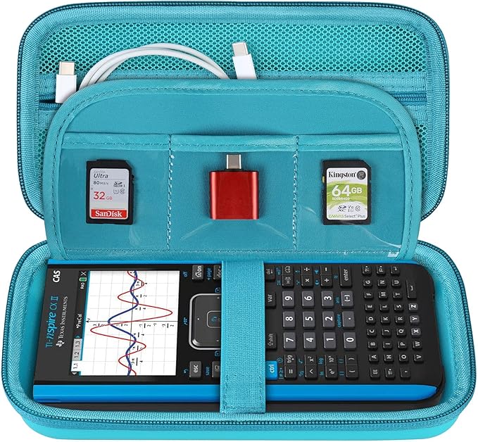 BOVKE Graphing Calculator Carrying Case for Texas Instruments TI-Nspire CX II CAS/CX II/CX/CX CAS Calculator and More - Mesh Pocket for USB Cables and Other School Supplies, Turquoise