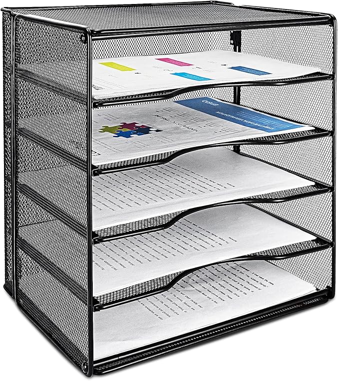Amazon Basics 5 Slot Desk Rectangular Organizer Tray, Black, 13.6 x 9.5 x 12.8 inch