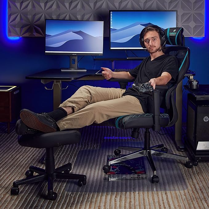 EUREKA ERGONOMIC Multi-Use Stool, Height Adjustable Swivel Rolling Stool Chair W Wheels, Ottoman Footrest for Gaming, Home Office, Black