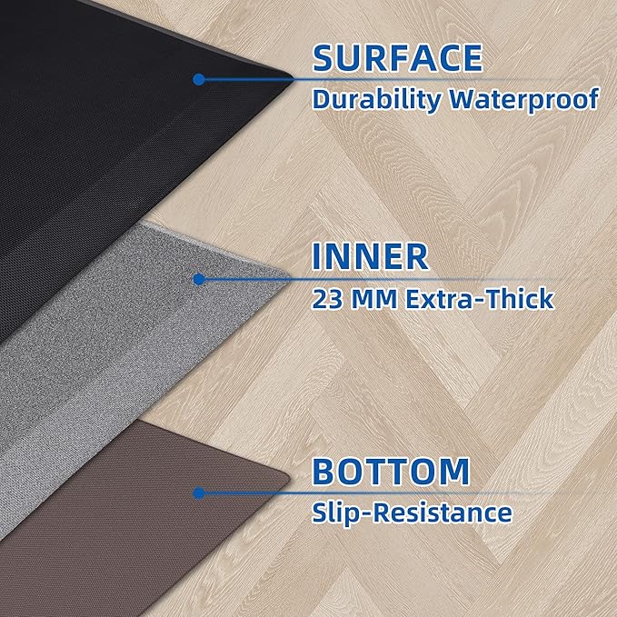 Anti Fatigue Kitchen Mats for Floor, Brown 9/10 Extra Thick Cushioned Standing Desk Mat, Comfort Memory Foam Ergonomic Kitchen Rugs and Mats Non-Slip Waterproof for Office, Kitchen, Sink, 20" x 48"