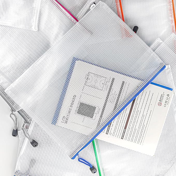 D-KINGCHY 24Pcs Zipper Storage Bags, Plastic Mesh Zippered Pouch for Organization, Waterproof Versatile Bags for Office Supplies School Travel