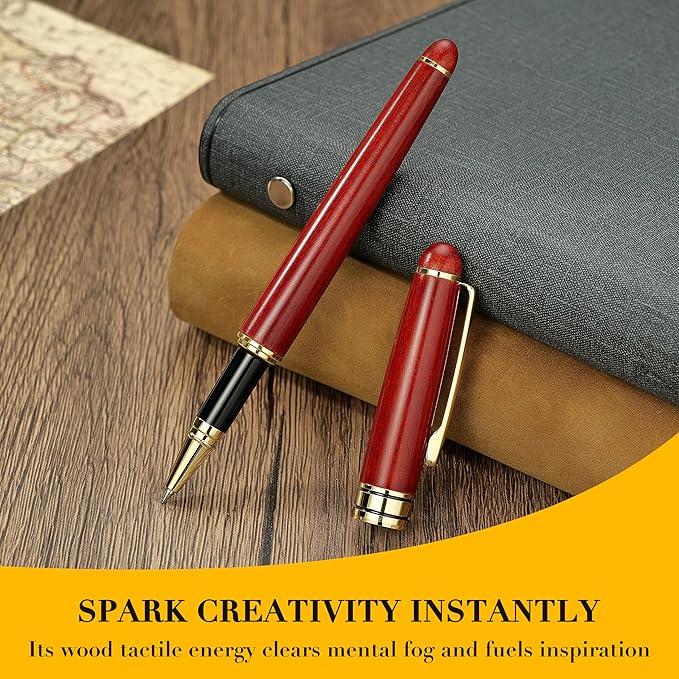 BEILUNER Luxury Rosewood Ballpoint Pen Writing Set - Elegant Fancy Nice Gift Pen Set for Signature Executive Business Office Supplies - Gift Boxed with Extra Refills (Black)